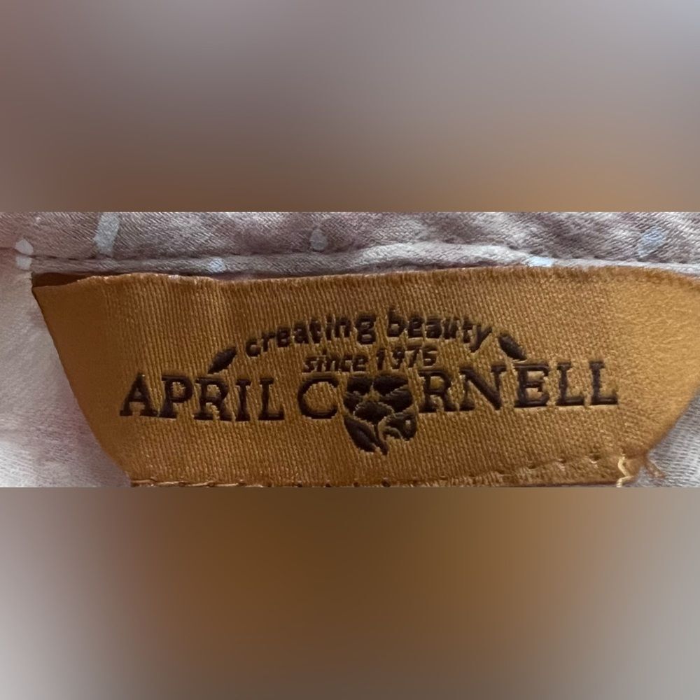 April Cornell Dress Gathered Lace Trim Dot Sleeveless Cream Tan Size S - Picture 3 of 13